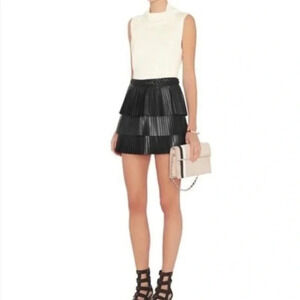 Intermix Exclusive Black Leather Farrah Pleated Mini Skirt
